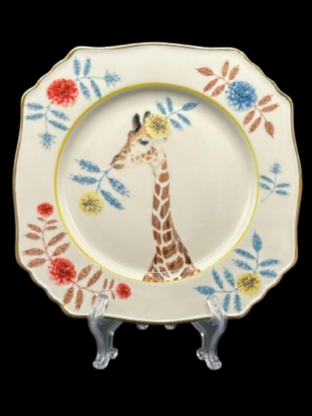 Vintage Anthropologie Lou Rota "Nature Table" Giraffe Floral 9" Plate NEW Cond.